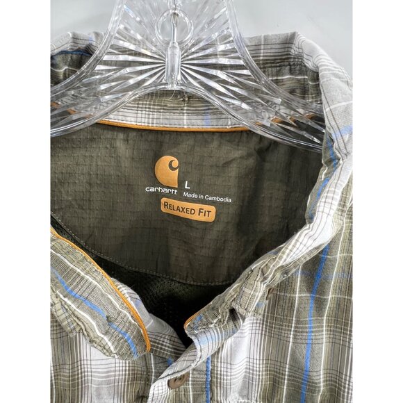 Carhartt Relaxed Fit Plaid Short Sleeve Button Down Shirt Men’s Sz. L Relaxed - Picture 2 of 9